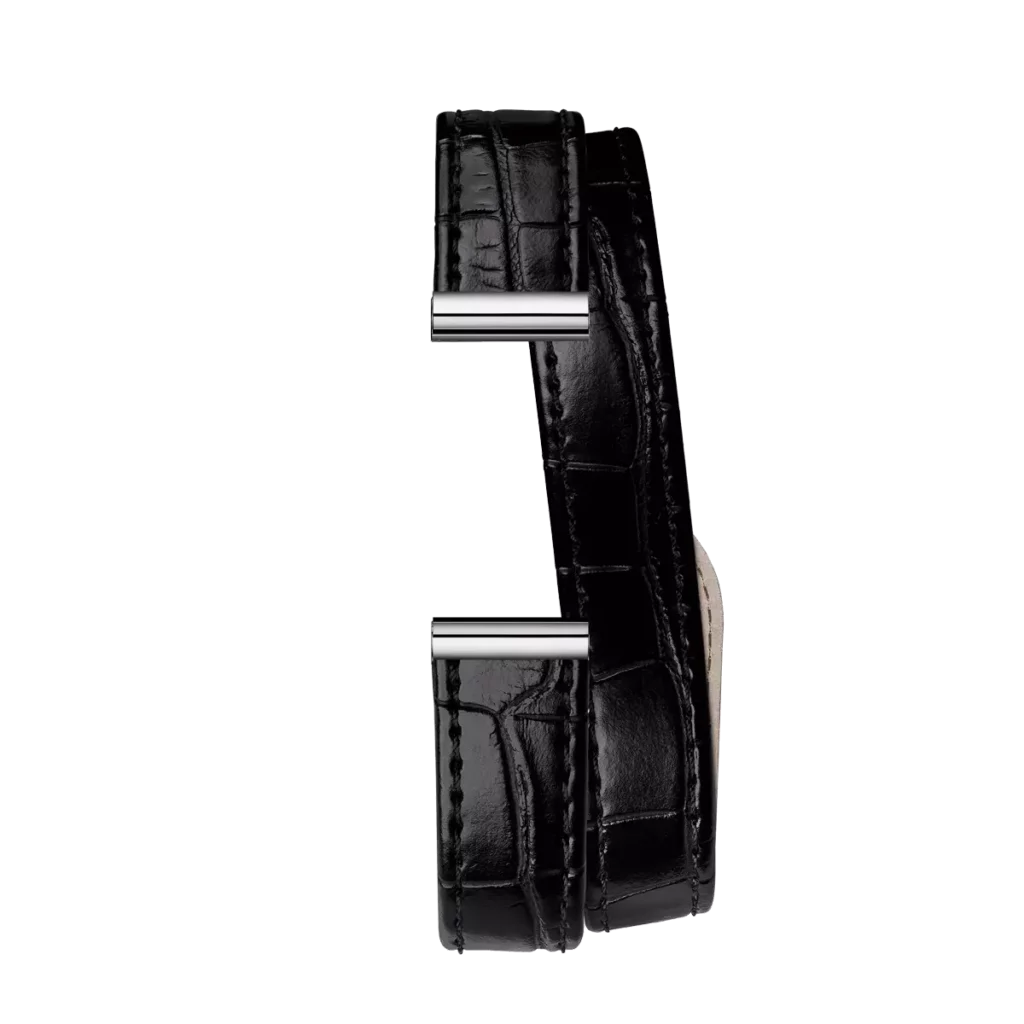 bracelet double tour noir antares cuir façon croco herbelin
