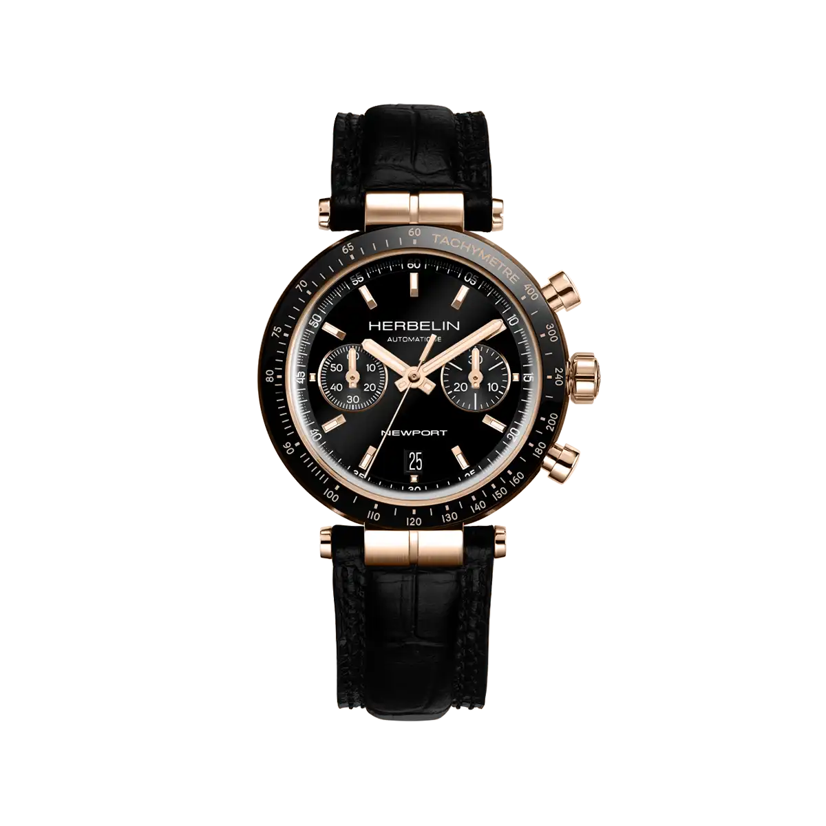 NEWPORT - AUTOMATIQUE CHRONO - NOIR & PVD OR ROSE