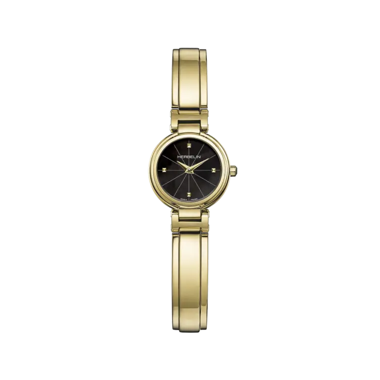 montre quartz femme herbelin pvd or jaune & nacre noire