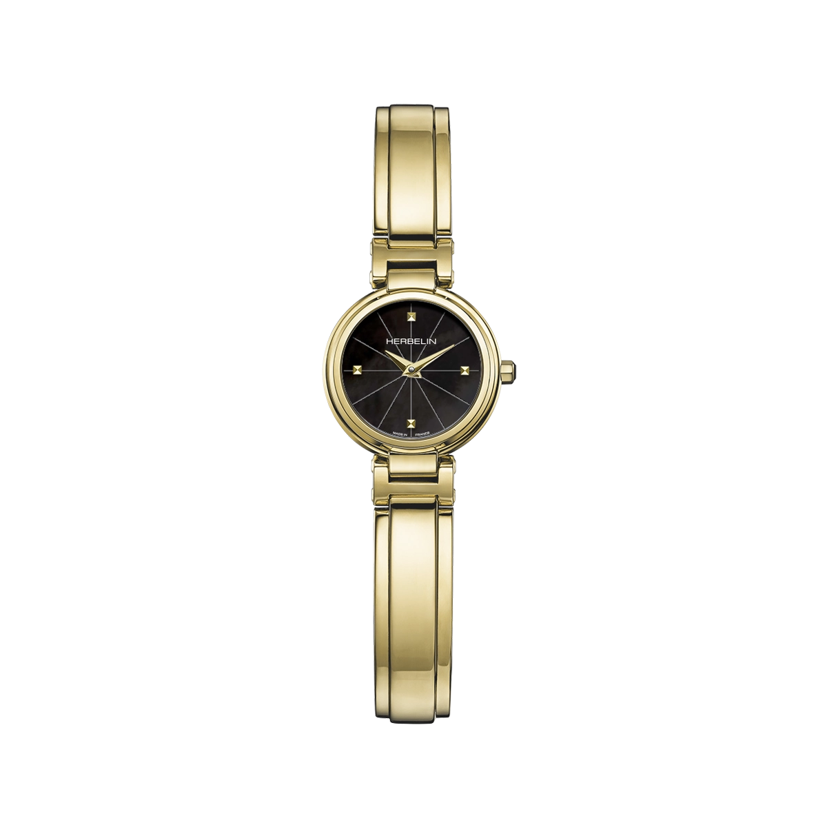 montre quartz femme herbelin pvd or jaune & nacre noire