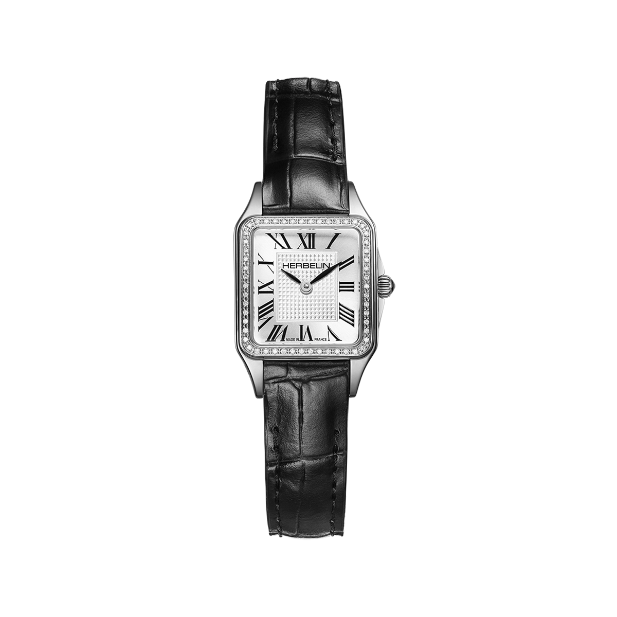 montre quartz femme herbelin diamants & cuir noir