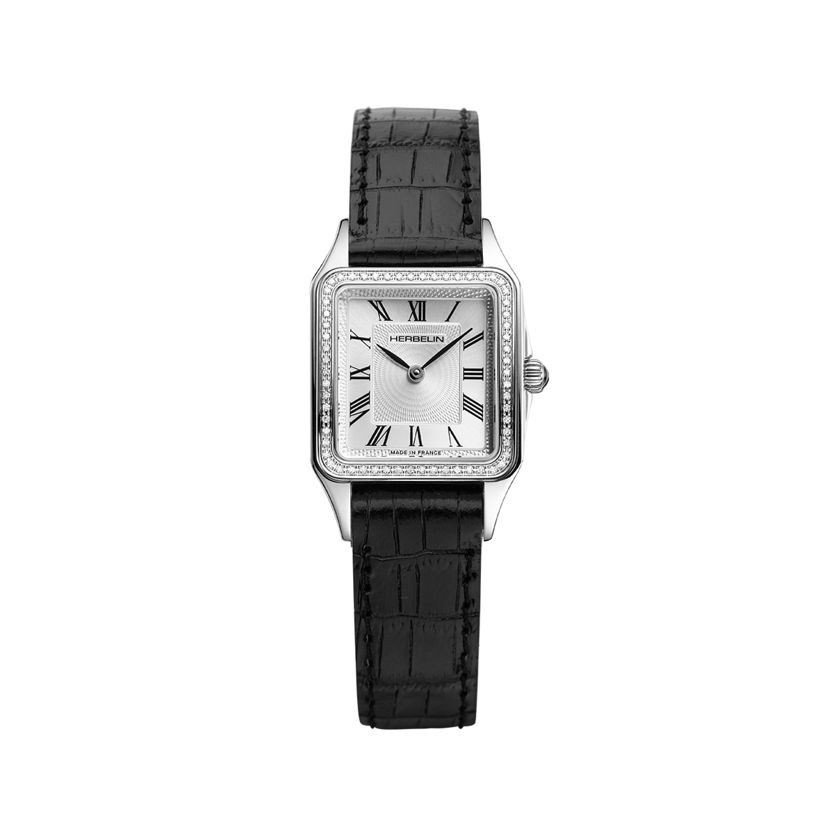montre quartz femme herbelin diamants & cuir noir