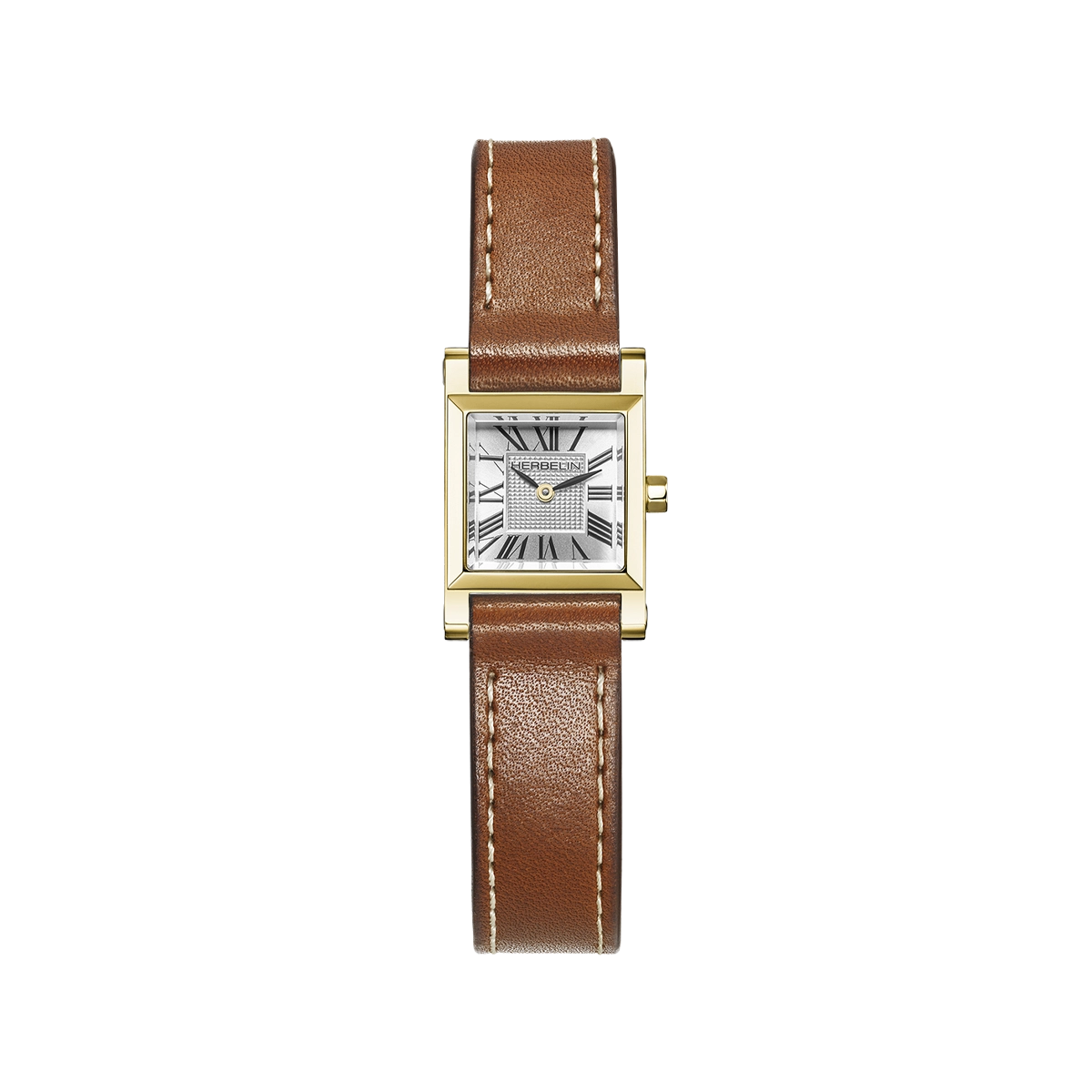 montre quartz femme herbelin pvd or jaune & cuir camel